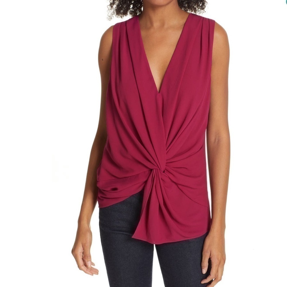 NWT! Cinq a Sept Abby V-Neck Twist Front Top Tulip. Size Small.